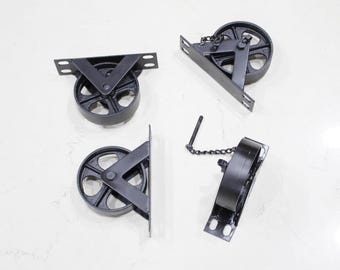 Set of 4: 5" Industrial Black Cast Iron Casters with Locks