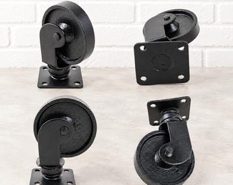 Set of 4 : 2.5 Inches Cast Iron Swivel Casters, Heavy Duty Furniture Wheels