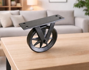 7" Cast Iron Caster Wheel with Lock: Heavy Duty Industrial Style