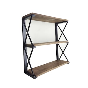 Industrial Metal Wall Shelf Brackets Shelf / 3 Tier Black Shelf Rack / Handmade Metal Craft Wood Wall Shelves