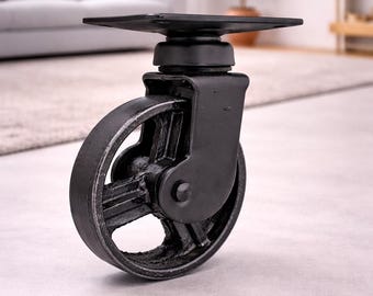 Rueda giratoria de hierro negro de 4 pulgadas: rueda de estilo vintage para muebles.