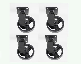 4" Swivel Black Small Vintage Style Iron Durable Spinner Tires For Trolleys, Carts, Table, Bench, Board, Desk, Counter  (Price for 1 Wheel )