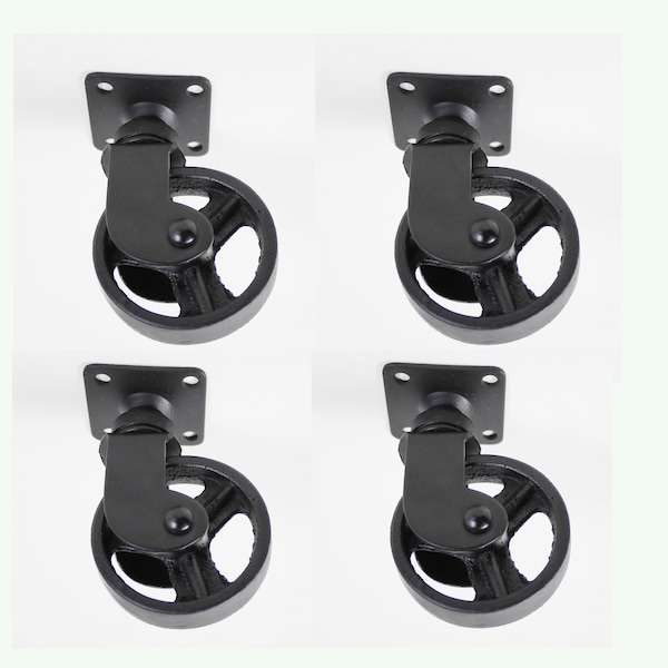 Roulettes pivotantes pour meubles industriels en métal noir vintage / roulettes de 3 po. de hauteur, prix 1 pièce