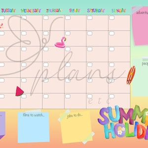 Printable Summer Holiday Planner, Summer Planner, Wall Planner, Printable Planner for Summer