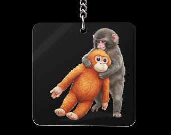 Punch Monkey Keychain | Monkey Punch Key chain, Monkey Square Keyring, Punch Baby Monkey, Team Punch, Animal Lover Charm, Kids Gifts