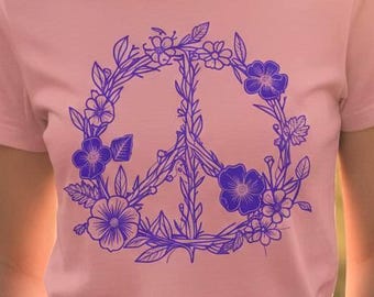 Floral Peace Sign TShirt | Line Art Flowers & Vines, Inspirational Vibe, Spiritual Tee, Peace Shirt, Flower Tee Shirt, Graphic Tee, Women T