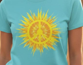 Golden Sun Peace Sign TShirt | Radiant Sun Art Tee, Peace T Shirt, Inspirational Tshirt, Spiritual Tee Shirt, Splash Art Tee, Graphic Tshirt