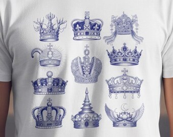 Vintage Crown Illustrations T-Shirt | Royal Crown Art, Antique Crown Chart, Vintage Crown Tattoo shirt, King Tshirt, Royal Tee, Gift for Him