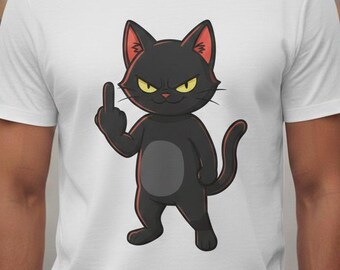 Middle Finger Sassy Black Cat TShirt - Flipping Off Cat T shirt, Grumpy Cat Tee, Funny Cat Shirt, Cat Mom Gift, Cat Dad Gift, Pet Lover Tee