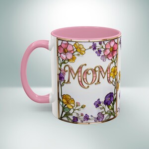 Custom MOM Mug with Kids Names - Personalized Stained Glass Floral Mug - Mothers Day Gift for Mom, Mom Birthday Boho Floral Mug Gift for Her image 7