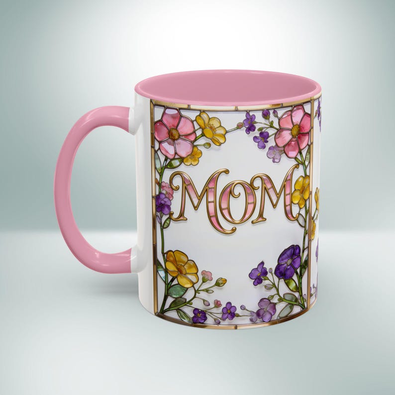 Custom MOM Mug with Kids Names - Personalized Stained Glass Floral Mug - Mothers Day Gift for Mom, Mom Birthday Boho Floral Mug Gift for Her image 7