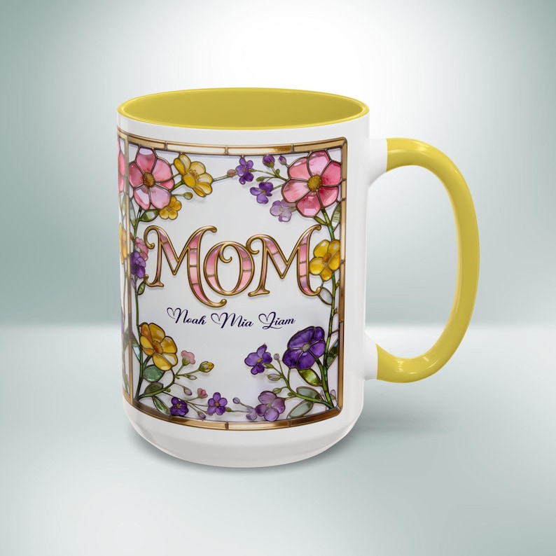 Custom MOM Mug with Kids Names - Personalized Stained Glass Floral Mug - Mothers Day Gift for Mom, Mom Birthday Boho Floral Mug Gift for Her image 14