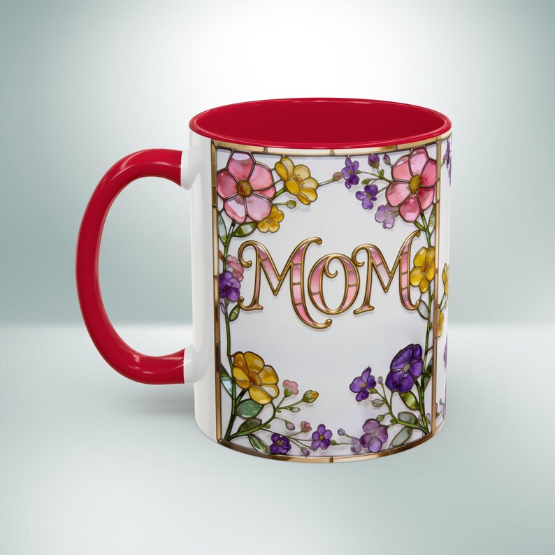 Custom MOM Mug with Kids Names - Personalized Stained Glass Floral Mug - Mothers Day Gift for Mom, Mom Birthday Boho Floral Mug Gift for Her image 3