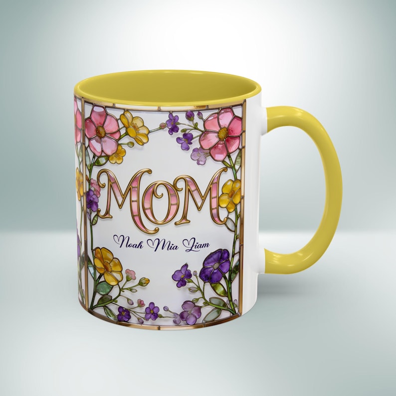 Custom MOM Mug with Kids Names - Personalized Stained Glass Floral Mug - Mothers Day Gift for Mom, Mom Birthday Boho Floral Mug Gift for Her image 12