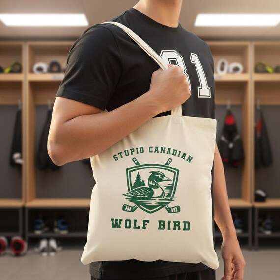 Stupid Canadian Wolf Bird Tote Bag | Heated Rivalry Fan Bag, Funny Tote, Gay Tote, Viral Meme Tote Bag, LGBT Tote Bag, Loon Tote, Fan Gift