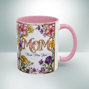 Custom MOM Mug with Kids Names - Personalized Stained Glass Floral Mug - Mothers Day Gift for Mom, Mom Birthday Boho Floral Mug Gift for Her image 8