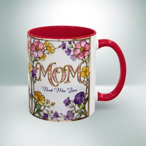 Custom MOM Mug with Kids Names - Personalized Stained Glass Floral Mug - Mothers Day Gift for Mom, Mom Birthday Boho Floral Mug Gift for Her image 4