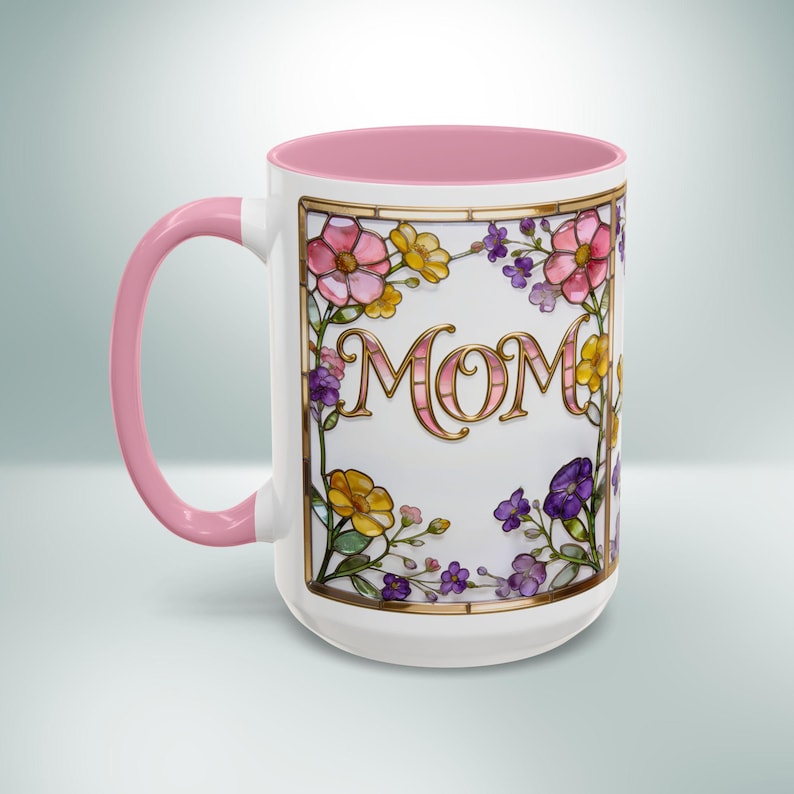 Custom MOM Mug with Kids Names - Personalized Stained Glass Floral Mug - Mothers Day Gift for Mom, Mom Birthday Boho Floral Mug Gift for Her image 9