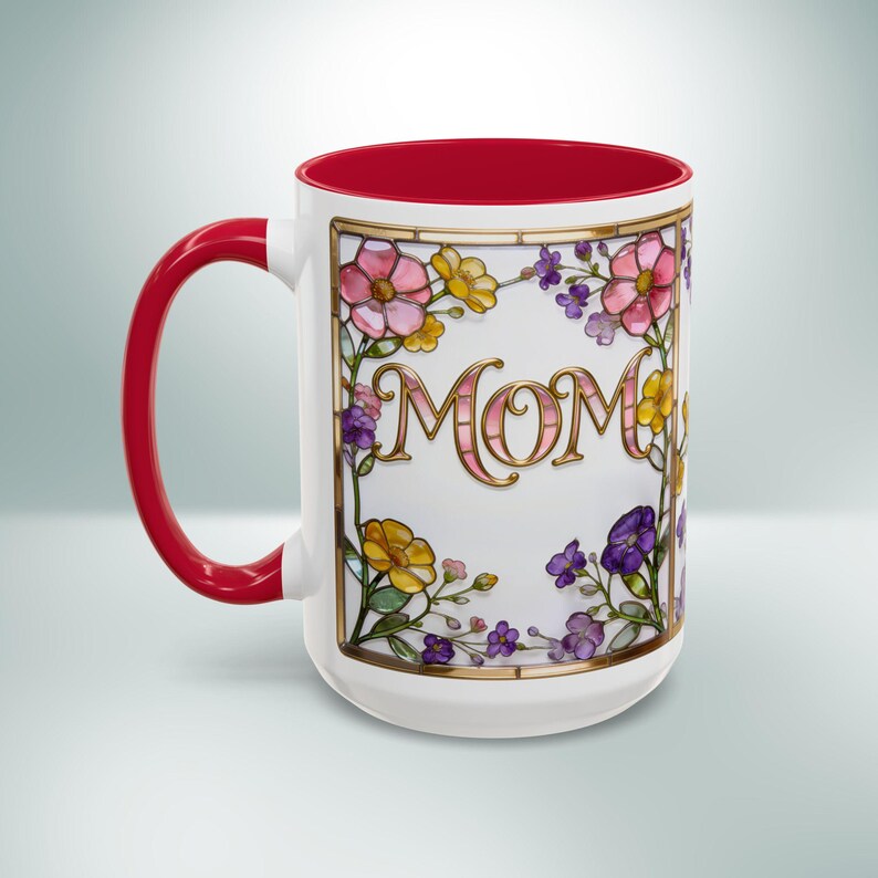 Custom MOM Mug with Kids Names - Personalized Stained Glass Floral Mug - Mothers Day Gift for Mom, Mom Birthday Boho Floral Mug Gift for Her image 5