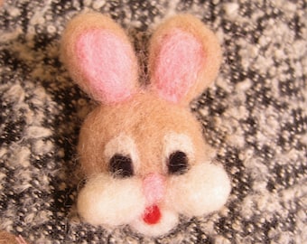 Needle Felted Alpaca Wool Cute Bunny Rabbit Brooch