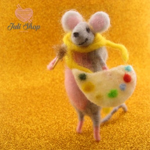 Needle felted mouse artist ornament, Needle felted wool, Animal felt decoration mouse artist , Eco friendly, mouse artist gift, miniature 3D