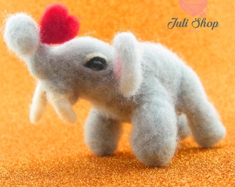 Handmade Woolly Elephant with Beautiful Heart of Beauty - Whimsical Needle-Felted Elephant Plushie for Elephant Lovers and Unique Home Decor