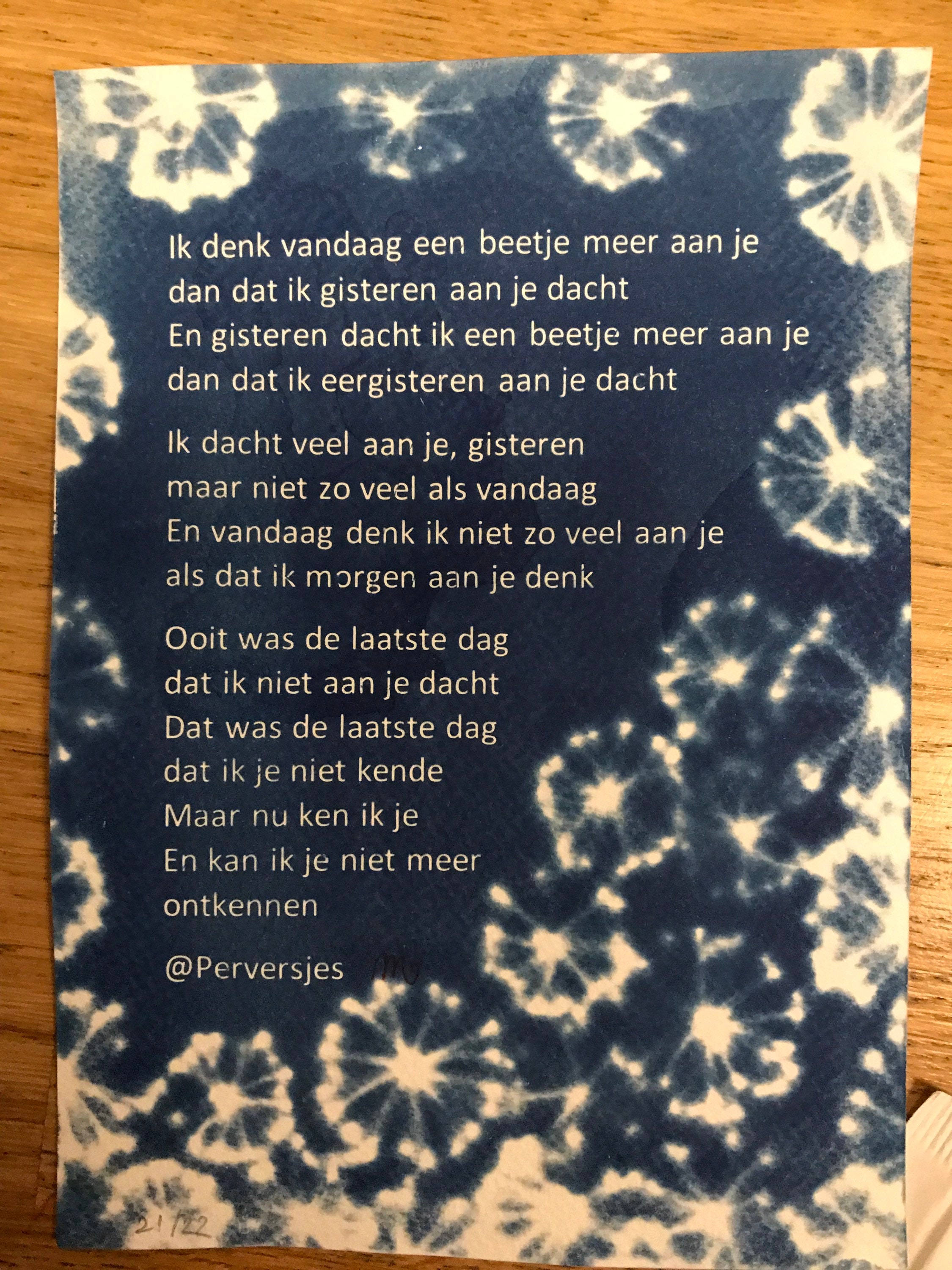 Cyanotype gedicht Ik denk vandaag een beetje meer aan je... Etsy Nederland
