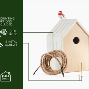 white bird house and 2 mounting methods