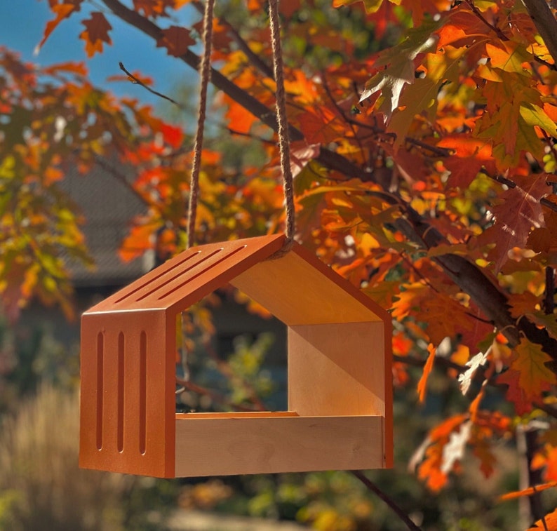 modern orange bird feeder
