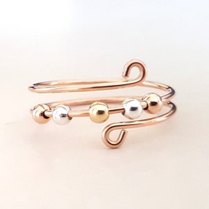 14k Rosegold gefüllter Angstring, Rosegold Fidget Ring für ADHS, Rosegold Sorgenring, Rosegold Meditationsring, Spinnerring für Angst