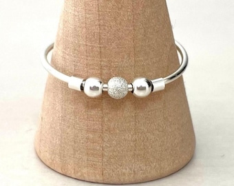 Sterling Silver Stardust Bead Anxiety Ring, Handmade Fidget Ring