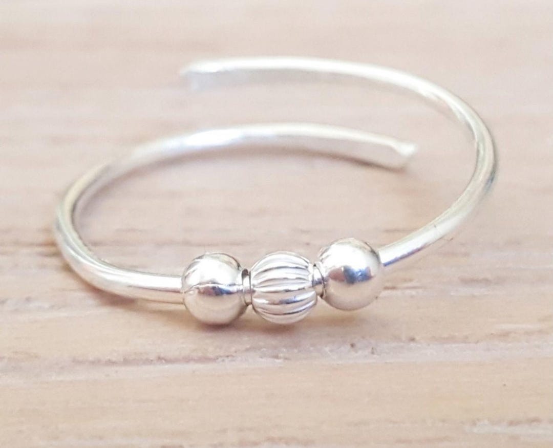 Silver Anxiety Bead Ring, Minimalist Fidget Wire Ring With Textured ...