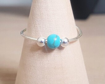 Sterling Silver Gemstone Anxiety Ring, Fidget Worry Ring