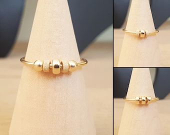 9k solid gold fidget ring with donut beads, Solid gold anxiety ring, Solid gold spinner ring, Solid gold meditation ring, Gold worry ring