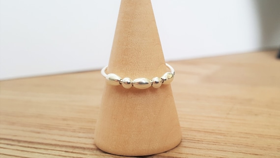 Sterling Silver Fidget Ring with Oval Beads, Adjustable Worry Ring