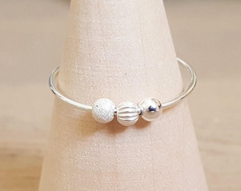 Anello anti-ansia in argento sterling con perline rotanti, anello anti-ansia fatto a mano