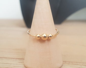14k Gold Filled Anxiety Ring with Spinning Beads, Fidget Ring