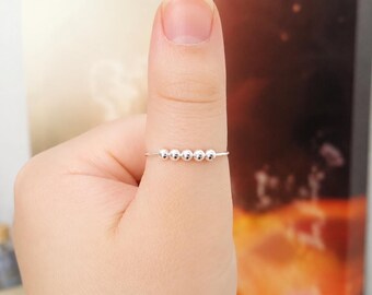 Anello anti-ansia in argento sterling, anello regolabile con perline anti-agitazione, fatto a mano