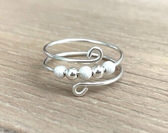 Anello anti-ansia con perline di polvere di stelle in argento sterling fatto a mano, anello anti-agitazione