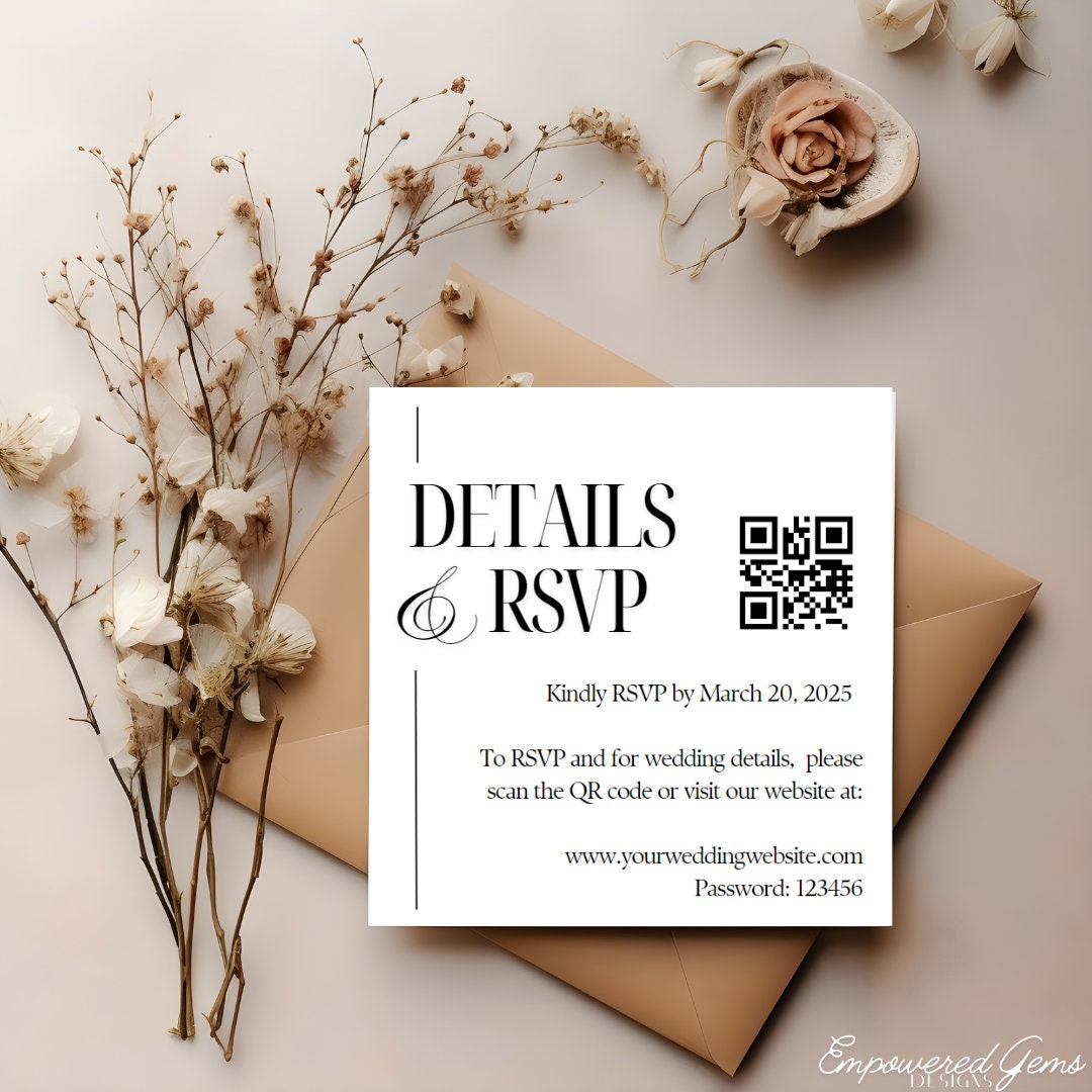Modern Wedding RSVP Details QR Code Insert Card Template - Etsy