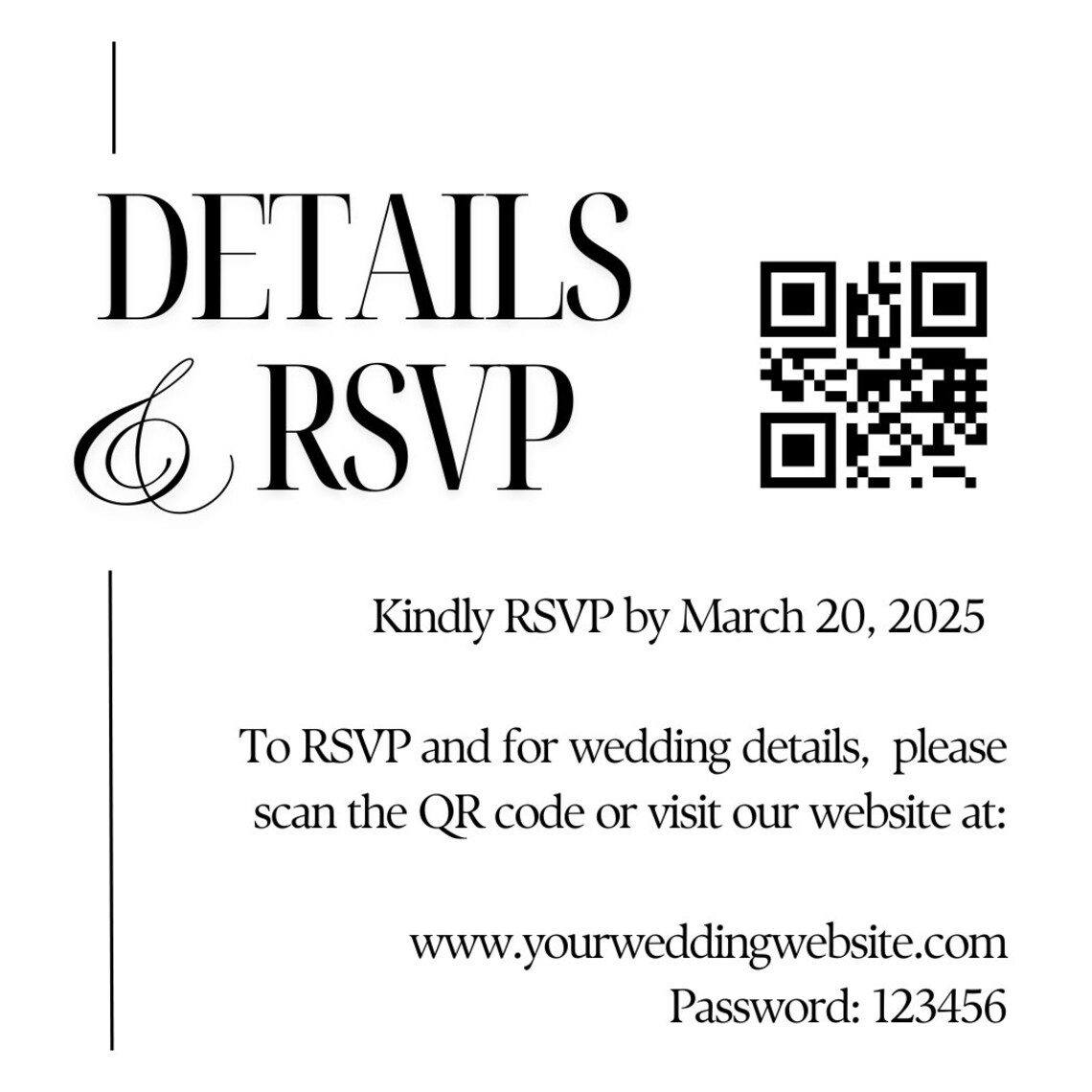 Modern Wedding RSVP Details QR Code Insert Card Template - Etsy