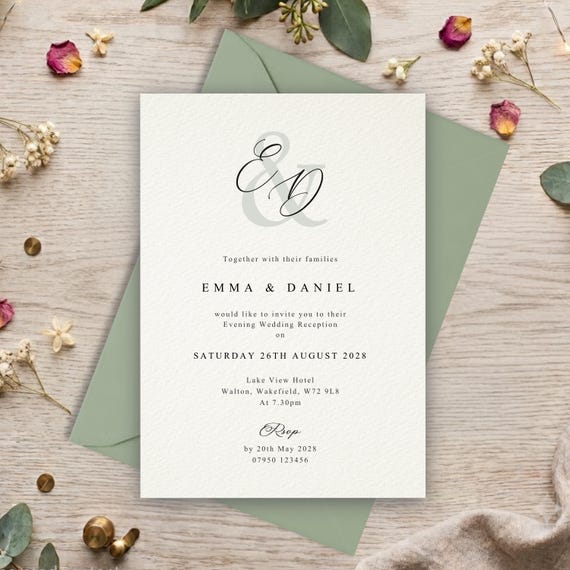 Wedding Invitation set, evening night invites, Personalised, Ivory textured card, Envelopes included.