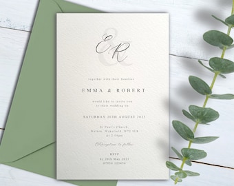 Wedding invitations personalised, Evening reception invitation night invite, day invites, Pale ivory textured card, Envelopes included