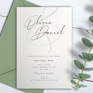 Initial wedding invitations personalised, Evening reception invitation, day invites, Pale ivory textured card, Envelopes included