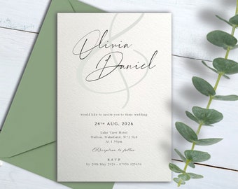 Initial wedding invitations personalised, Evening reception invitation, day invites, Pale ivory textured card, Envelopes included