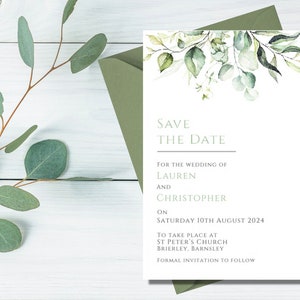 Contemporary botanical save the date or save the evening cards