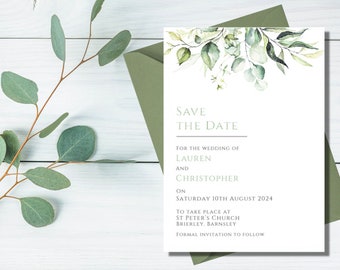 Contemporary botanical save the date or save the evening cards