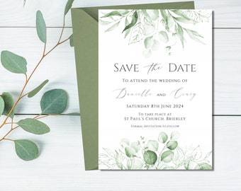 Sage botanical save the date or save the evening cards