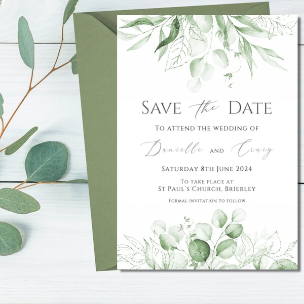 Sage botanical save the date or save the evening cards
