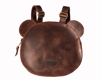 Personalized bear backpack, Kids bag, Children’s leather backpack, Best birthday gift for kids, Preschool bag for girl and boy, Handmade.